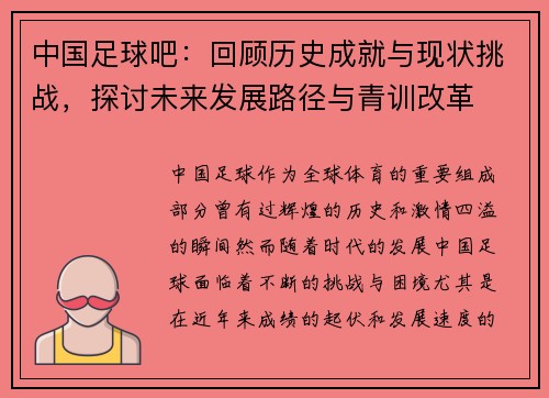 中国足球吧：回顾历史成就与现状挑战，探讨未来发展路径与青训改革