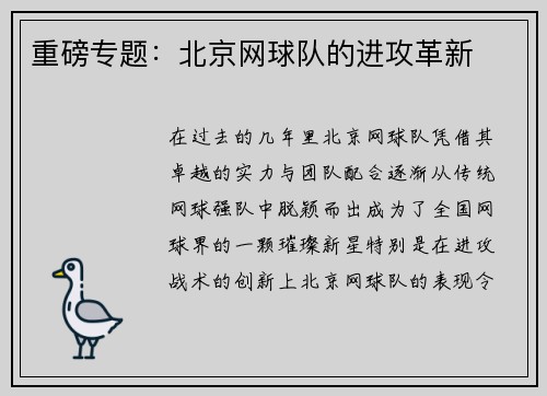 重磅专题：北京网球队的进攻革新