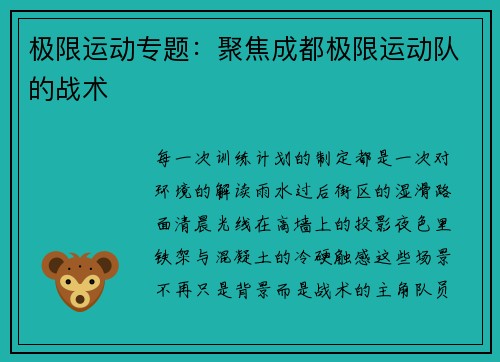 极限运动专题：聚焦成都极限运动队的战术